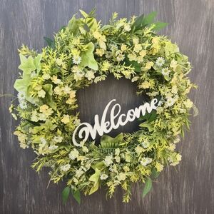 Handmade Everyday Green and White Welcome  Wreath